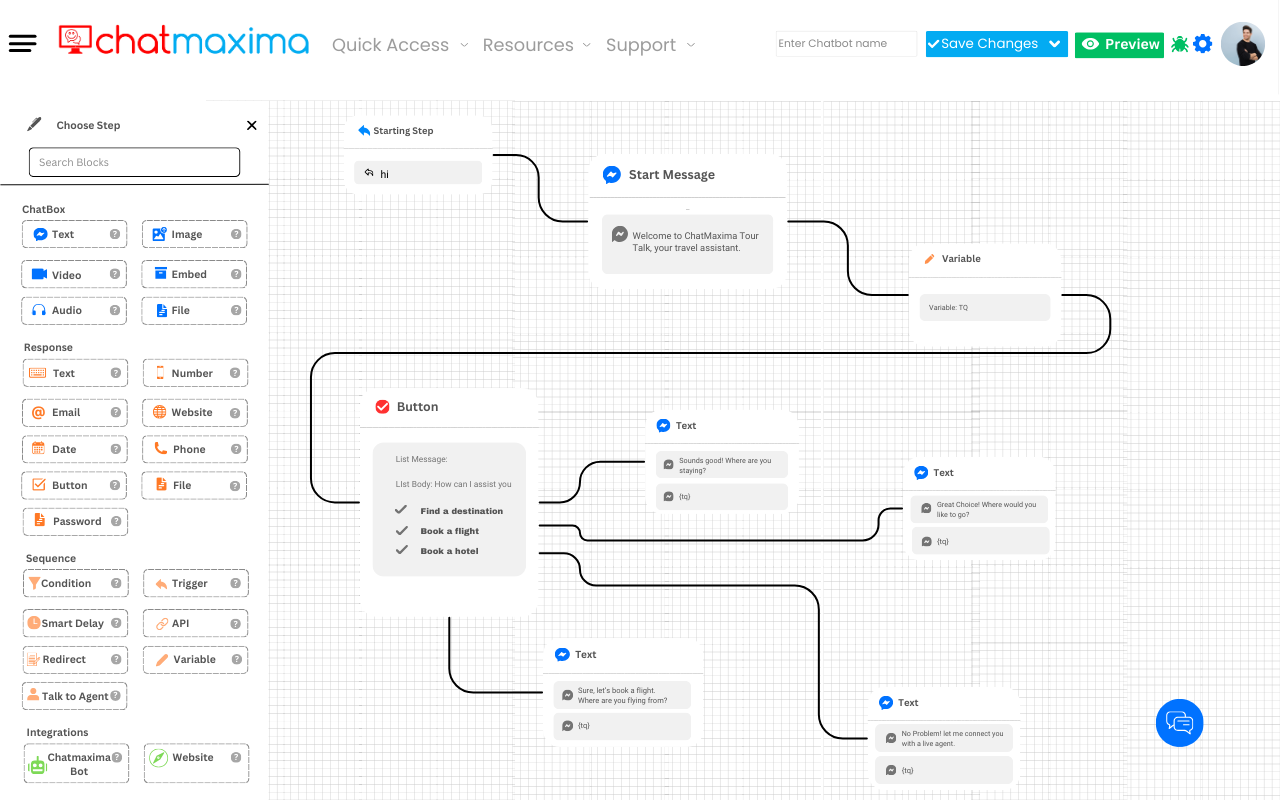 ChatMaxima’da bir akış tasarlama