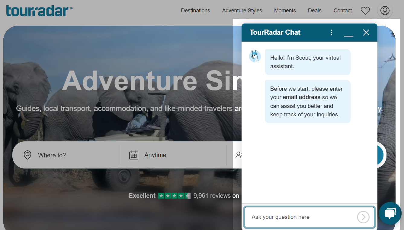 travel chatbot collecting user details 