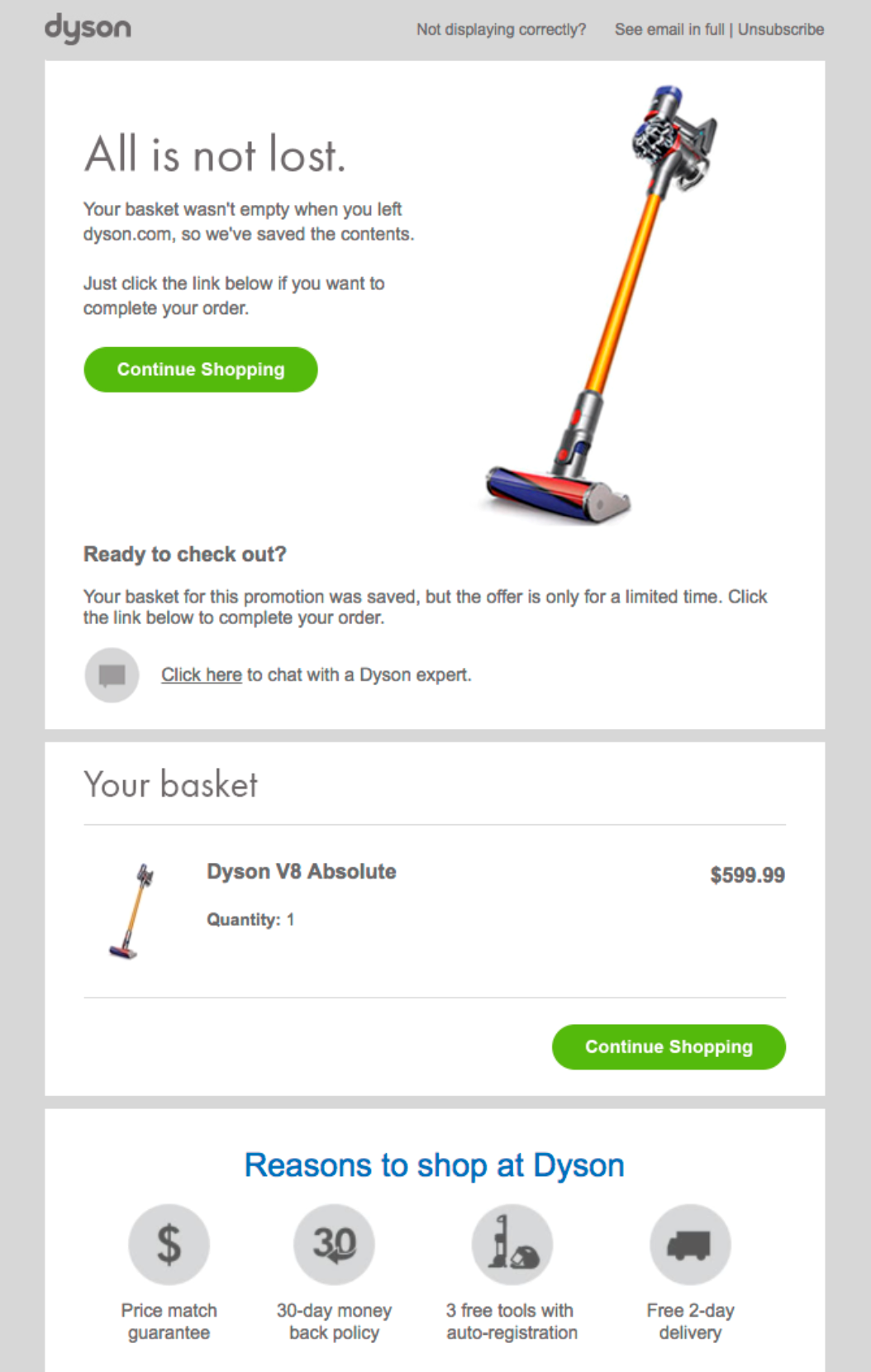 email example from Dyson