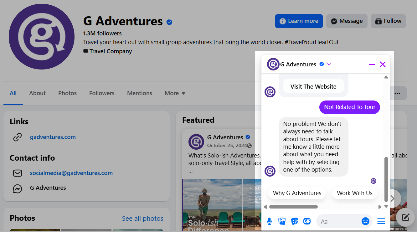 Facebook travel chatbot 