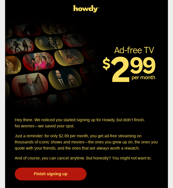 Abandoned cart email example 