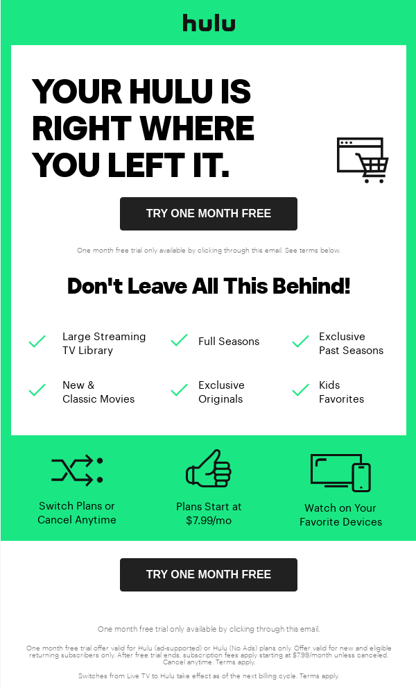 Hulu’s abandoned cart email