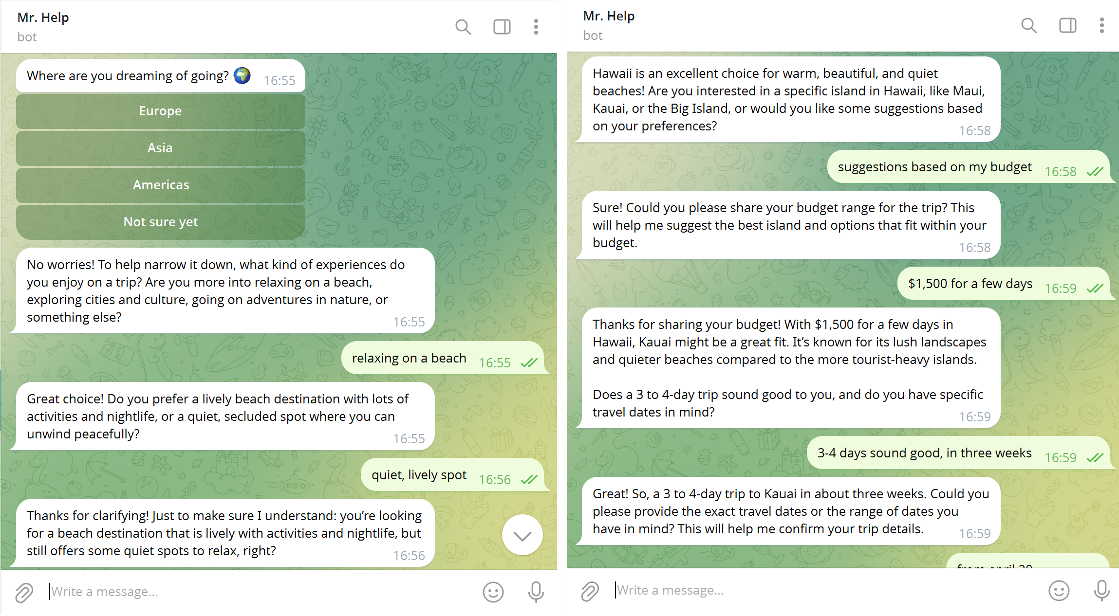 AI travel agent collecting user details