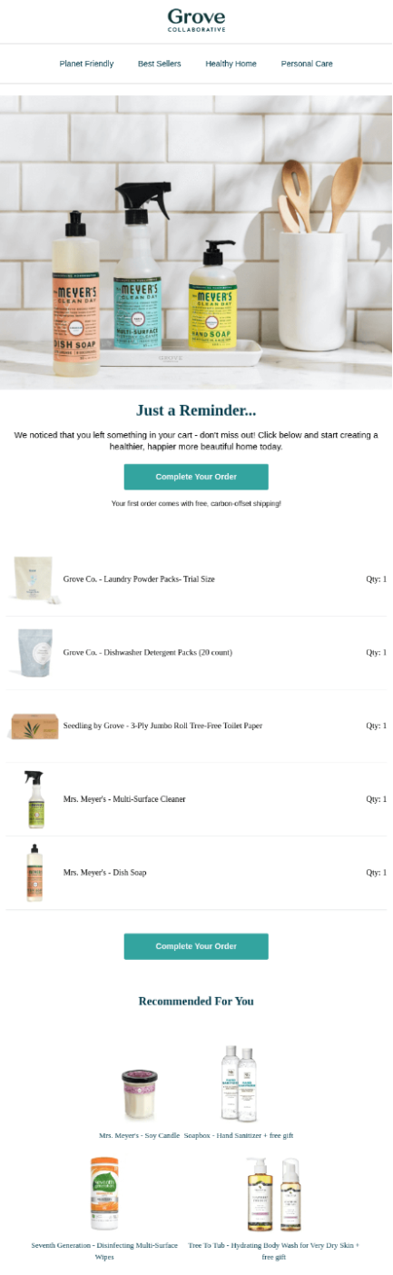 abandoned cart reminder 