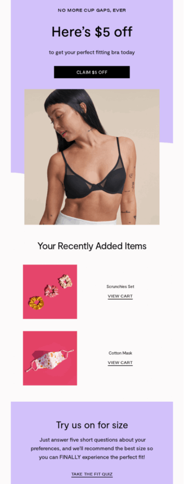 Terk edilmiş sepet e-postası örneği