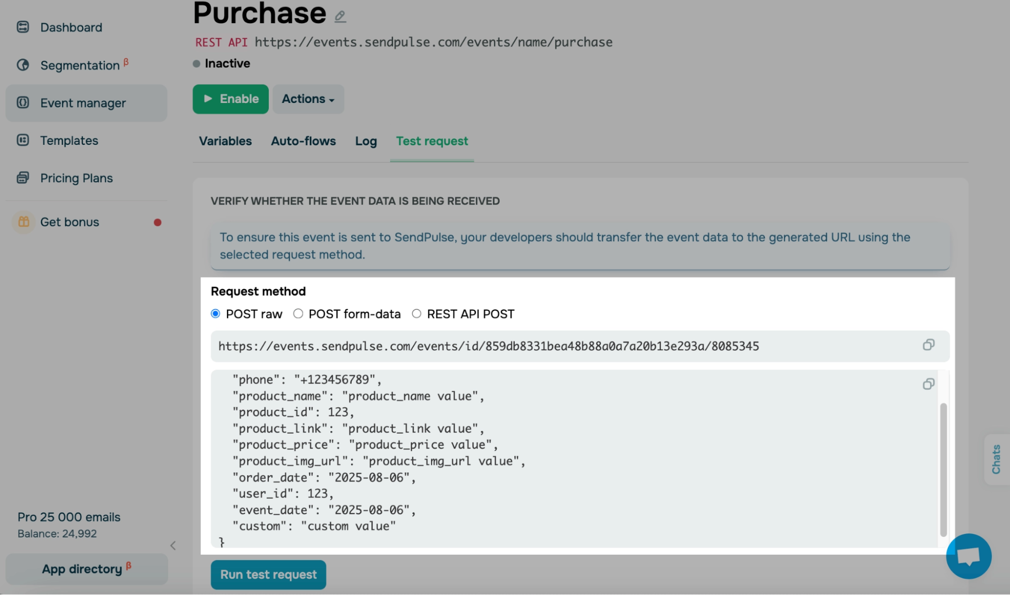 Creating a new event 