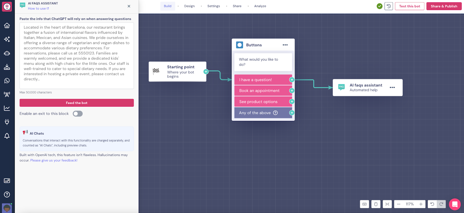 Landbot’ta yapay zeka destekli bir akış oluşturma