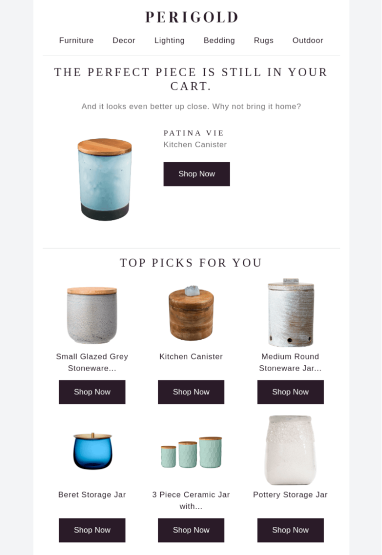 abandoned cart email example