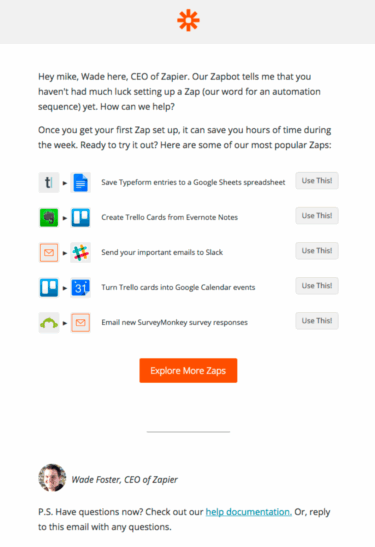 Zapier'ın terk edilmiş sepet e-posta örneği