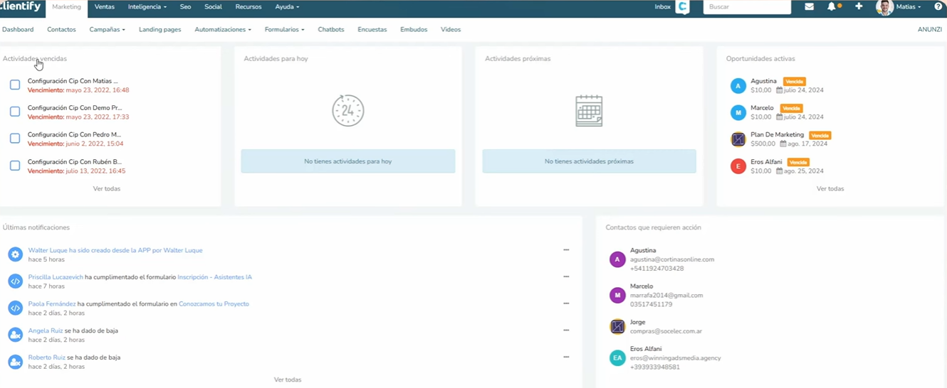 Sistema de gestión de la infromación de Clientify