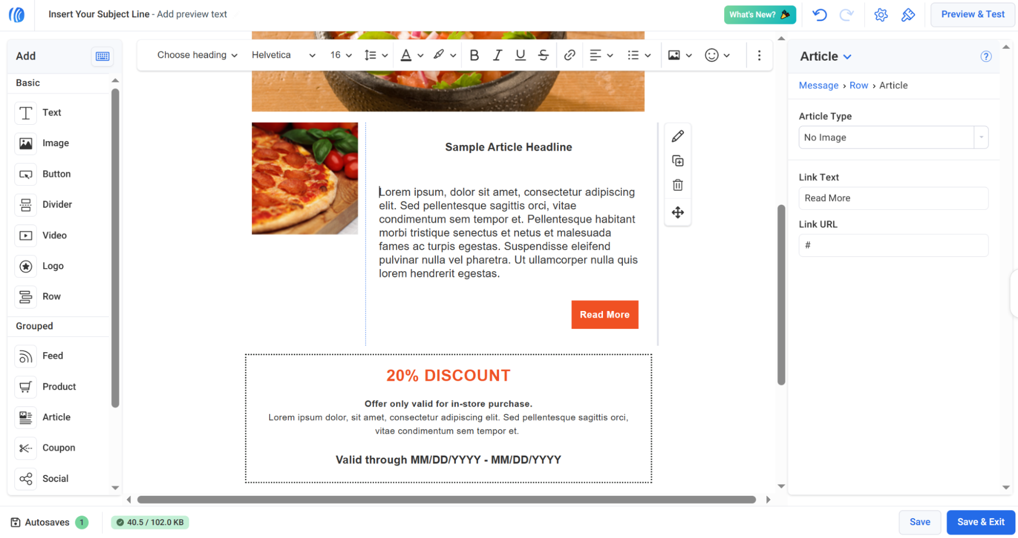 pre-made email template in AWeber