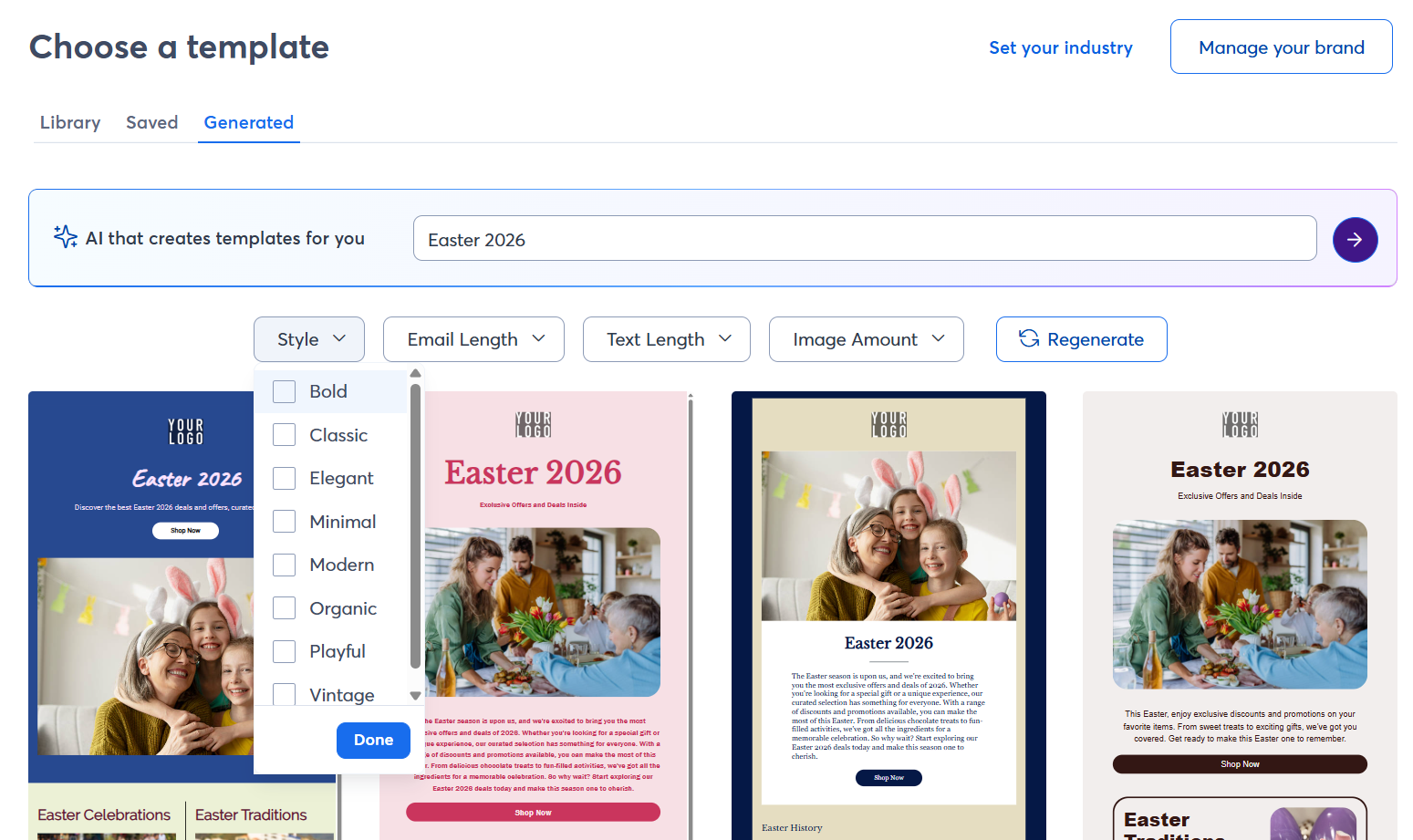 Email templates generated by AI