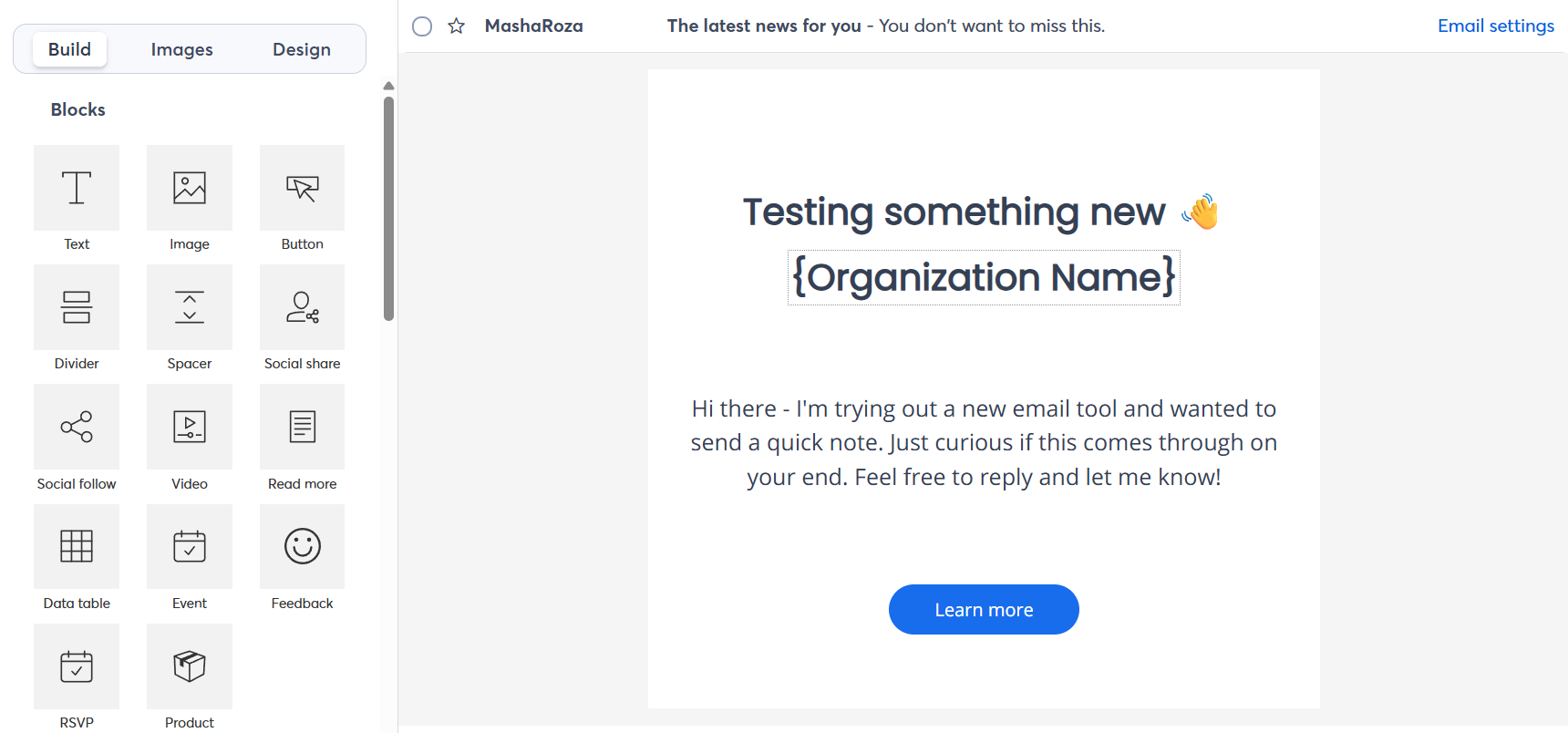 Constant Contact email editor