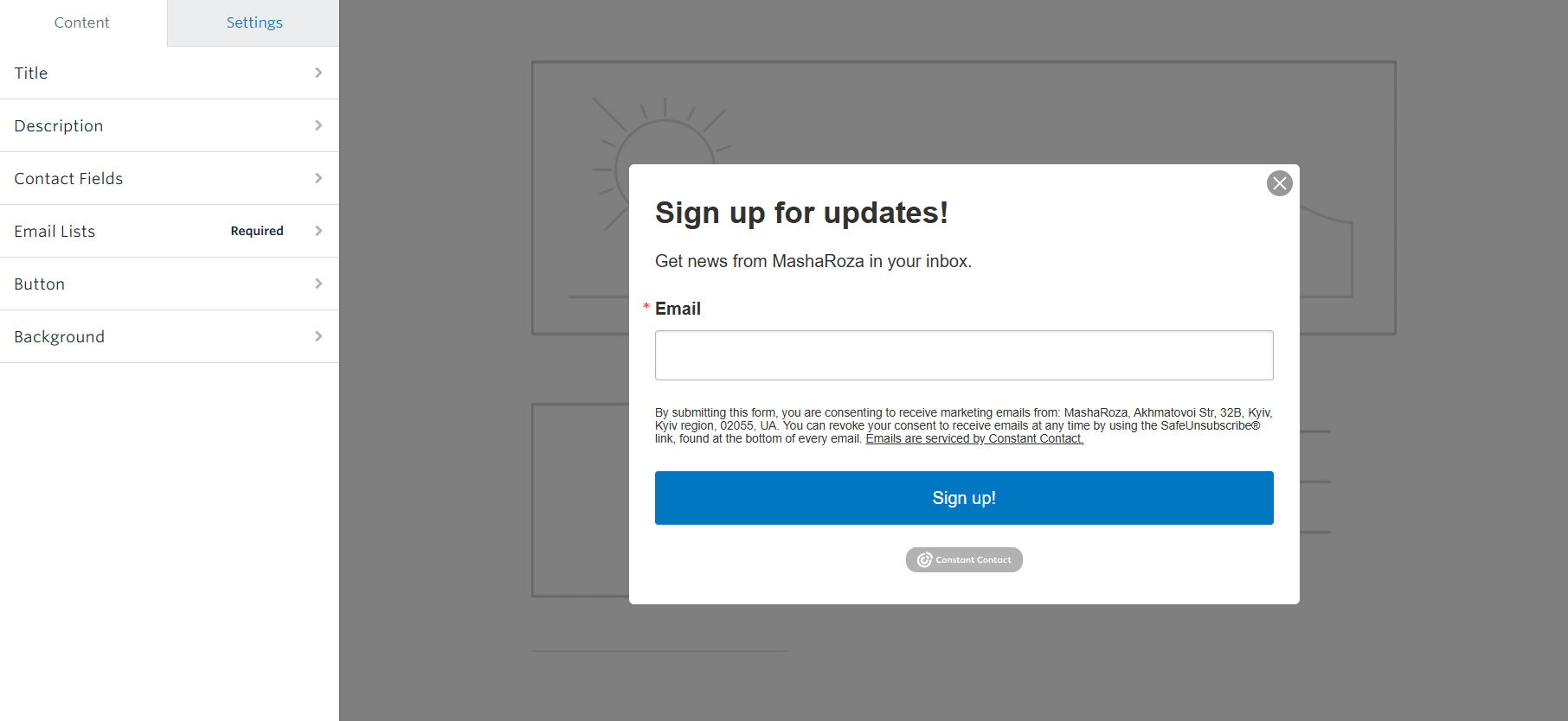 Editing a pop-up form