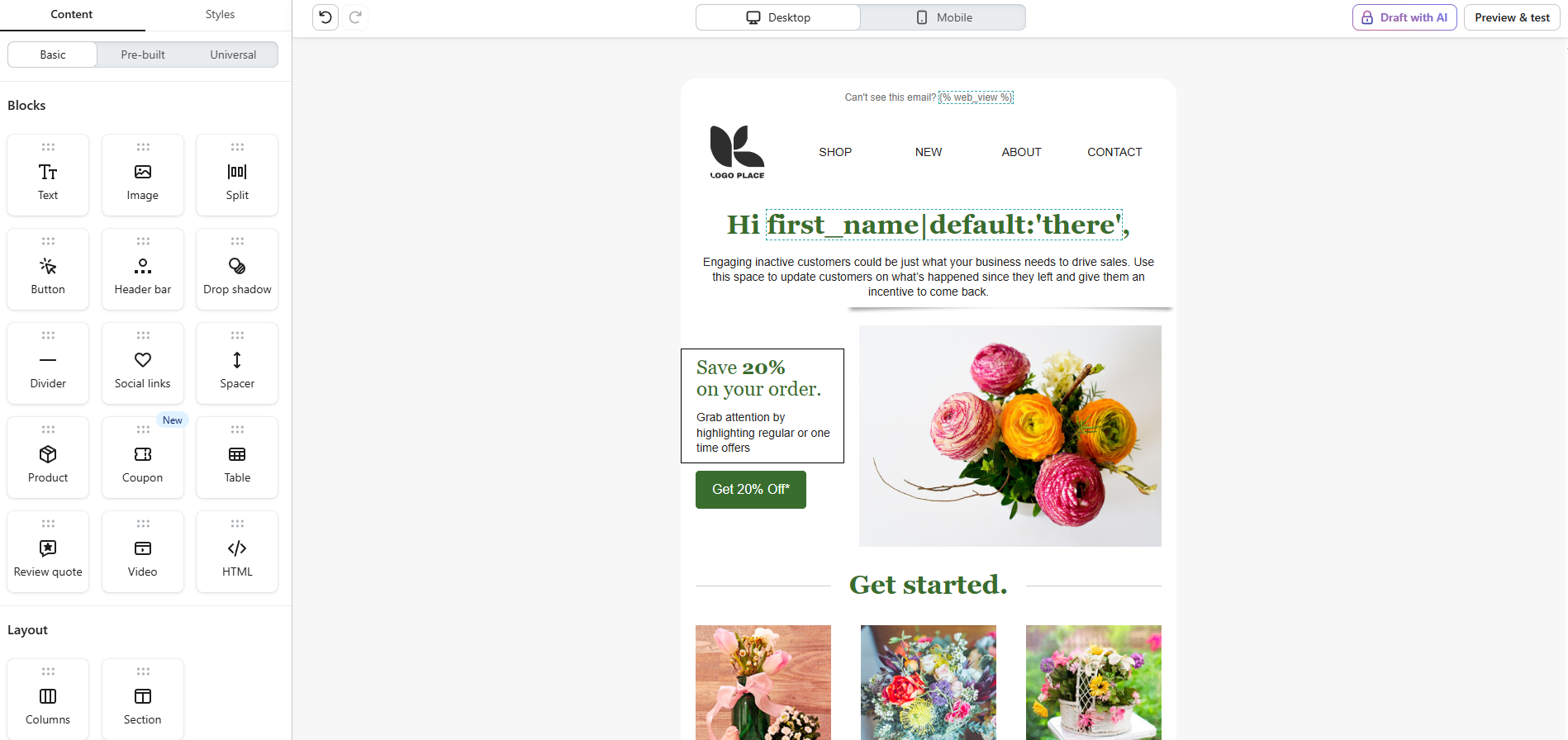 Klaviyo email editor
