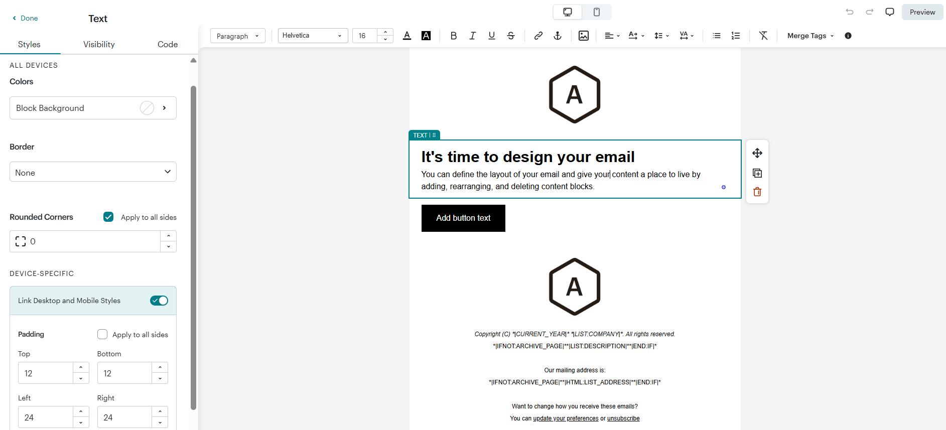 Mailchimp email editor