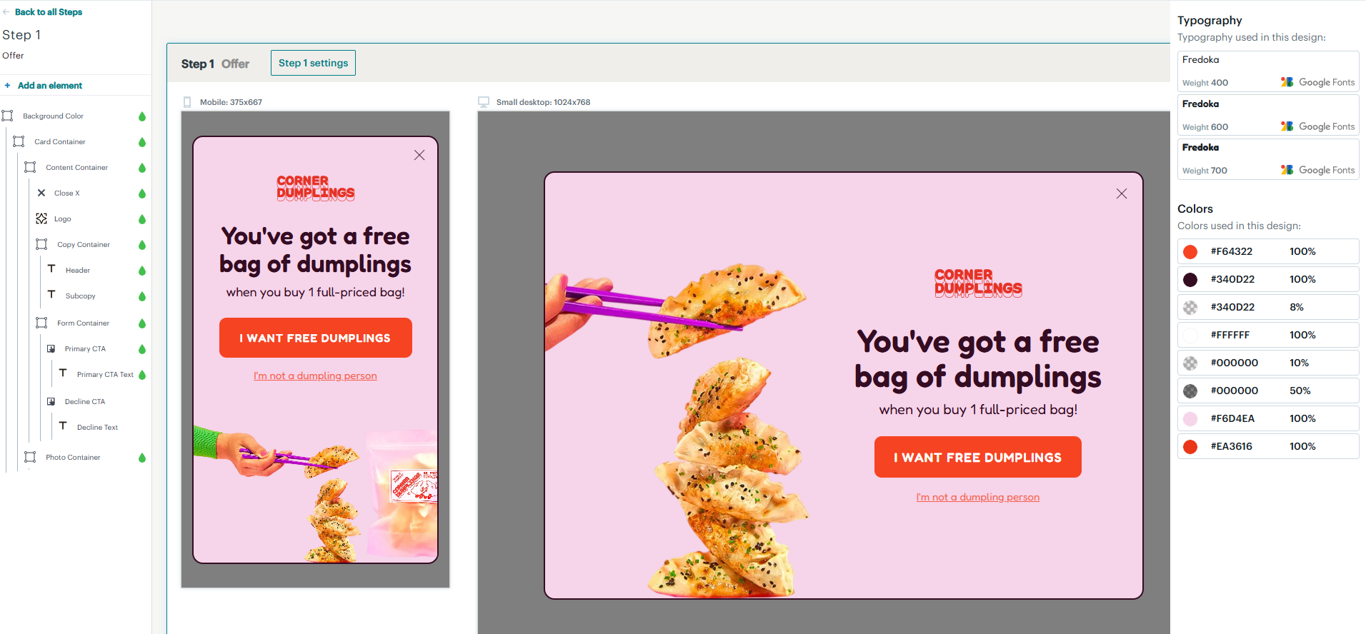 Editing a pop-up form