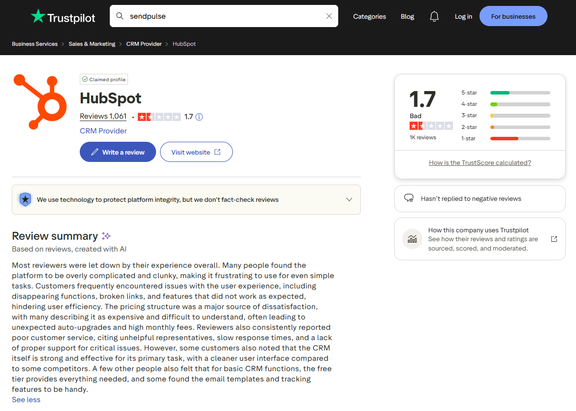 sendpulse-vs-hubspot-trustpilot-hubspot