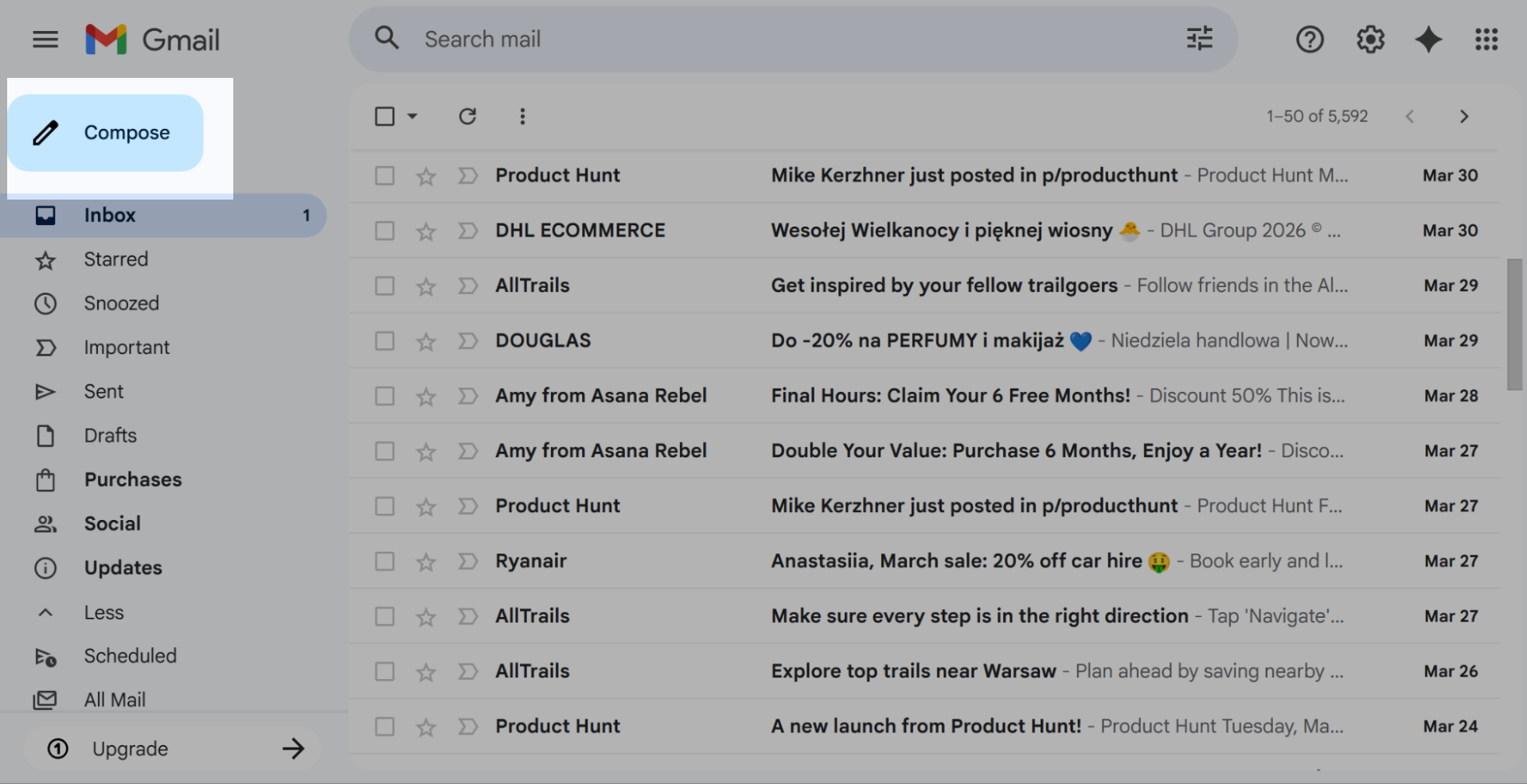 Gmail inbox window