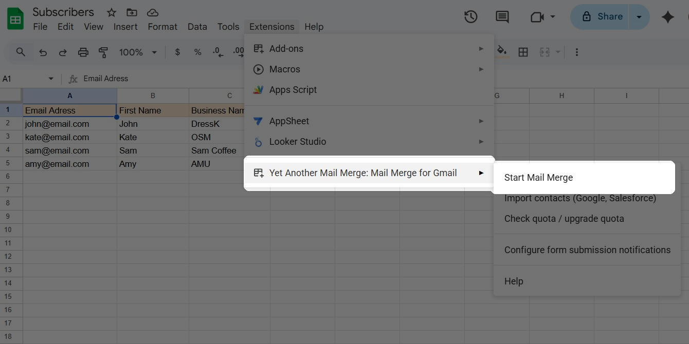 YAMM in Google Sheets
