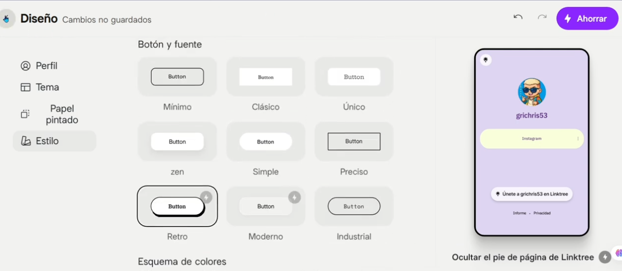 Edición del diseño de una página de múltiples enlaces en Linktree