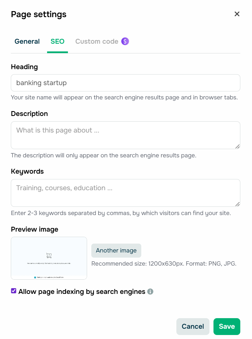 métadonnées SEO par page