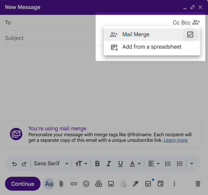 Gmail Mail Merge mode