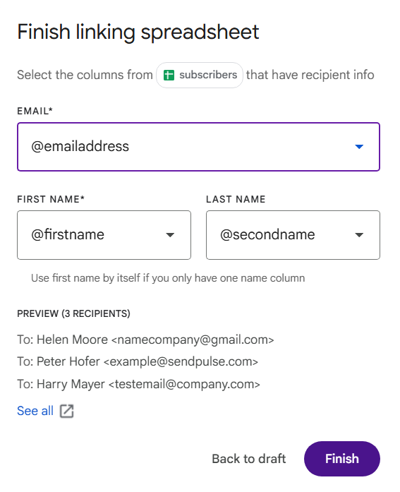 Linking a spreadsheet