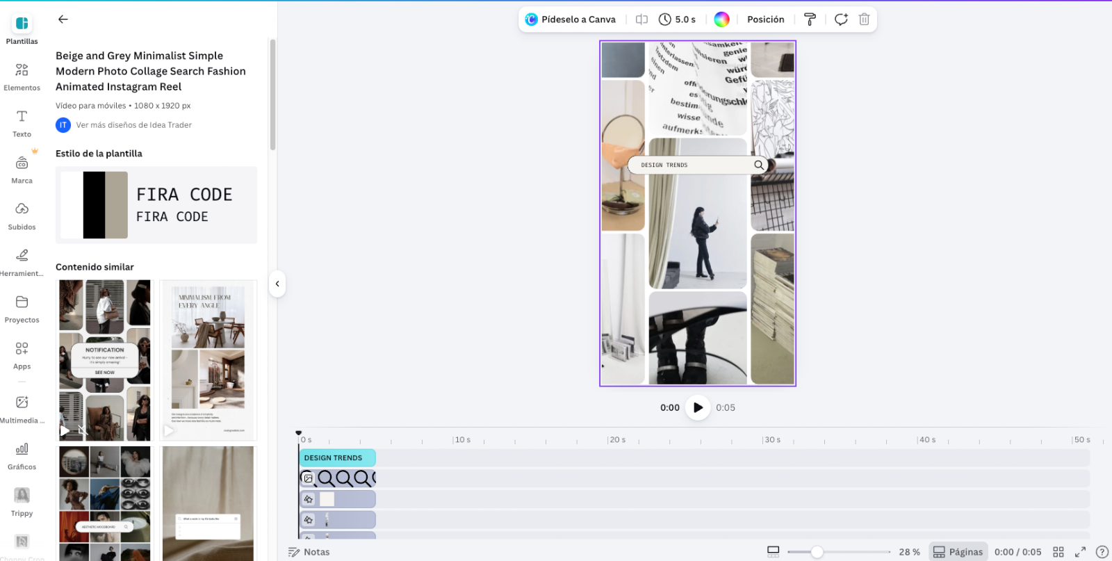 Edición de una plantilla para Reels en Instagram en Canva