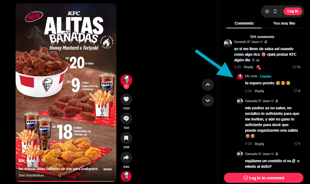 KFC inetractua con su audicencia a través de TikTok