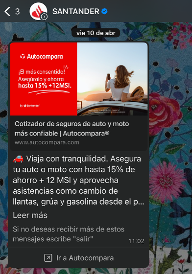 Whatsapp marketing relacionado a campaña vía email para Santander México