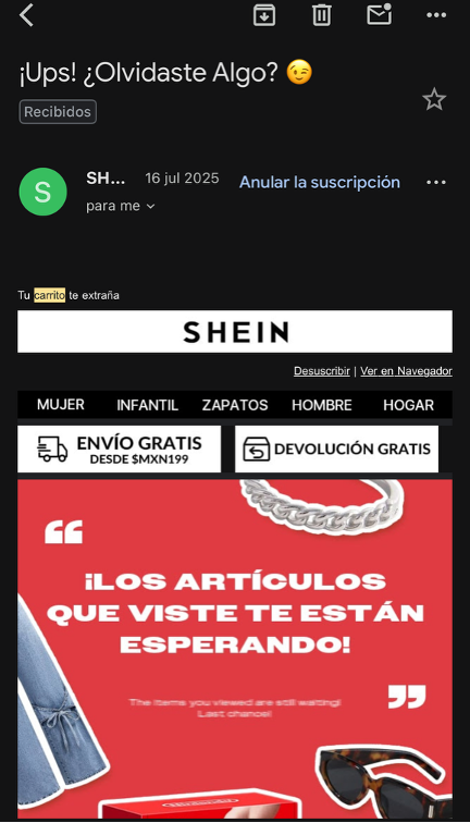 Email marketing para Shein 