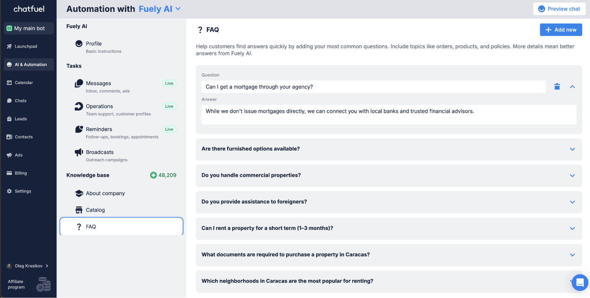 FAQs to automate conversations with Fuely AI