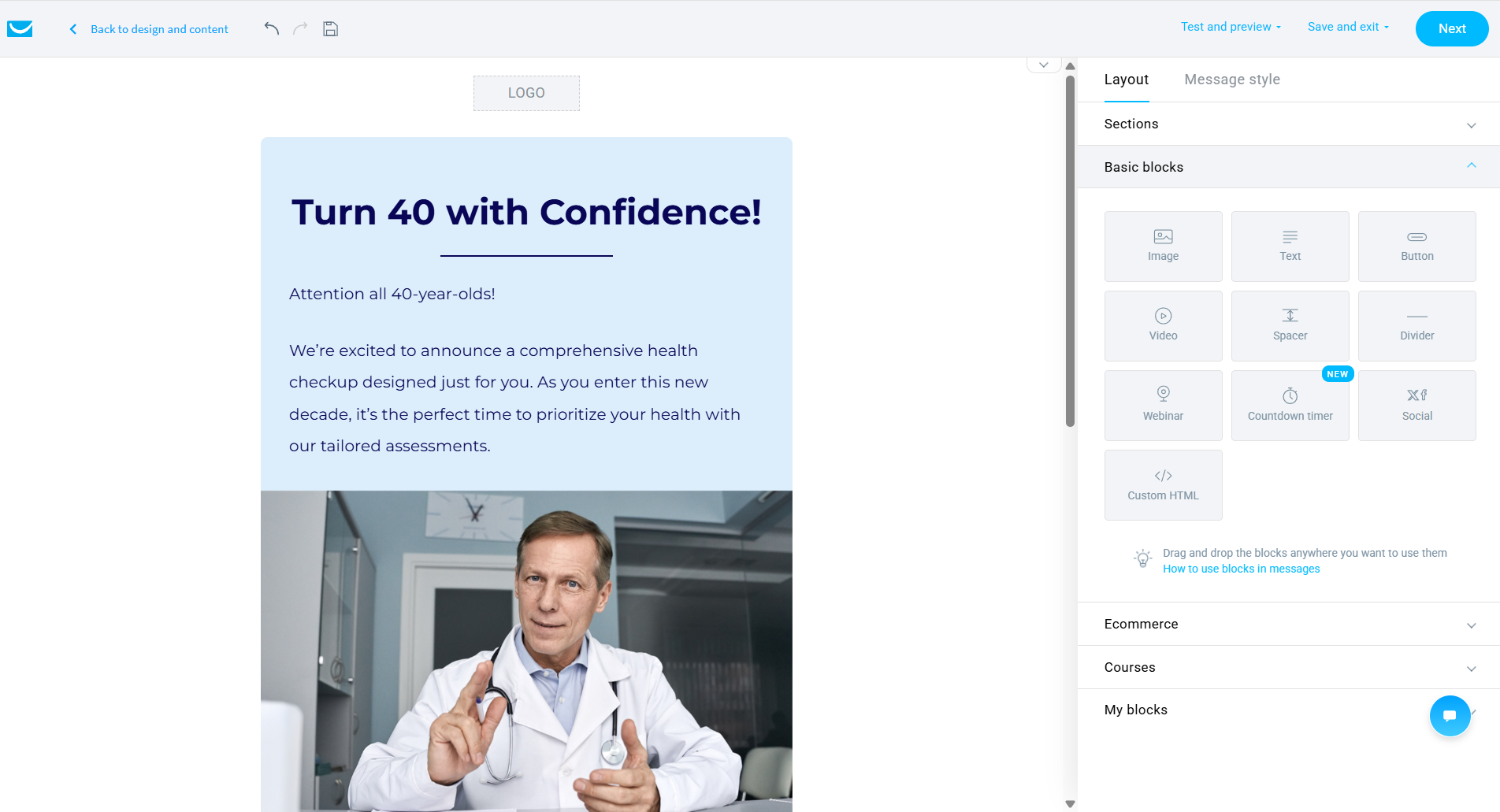 template in the GetResponse email builder 