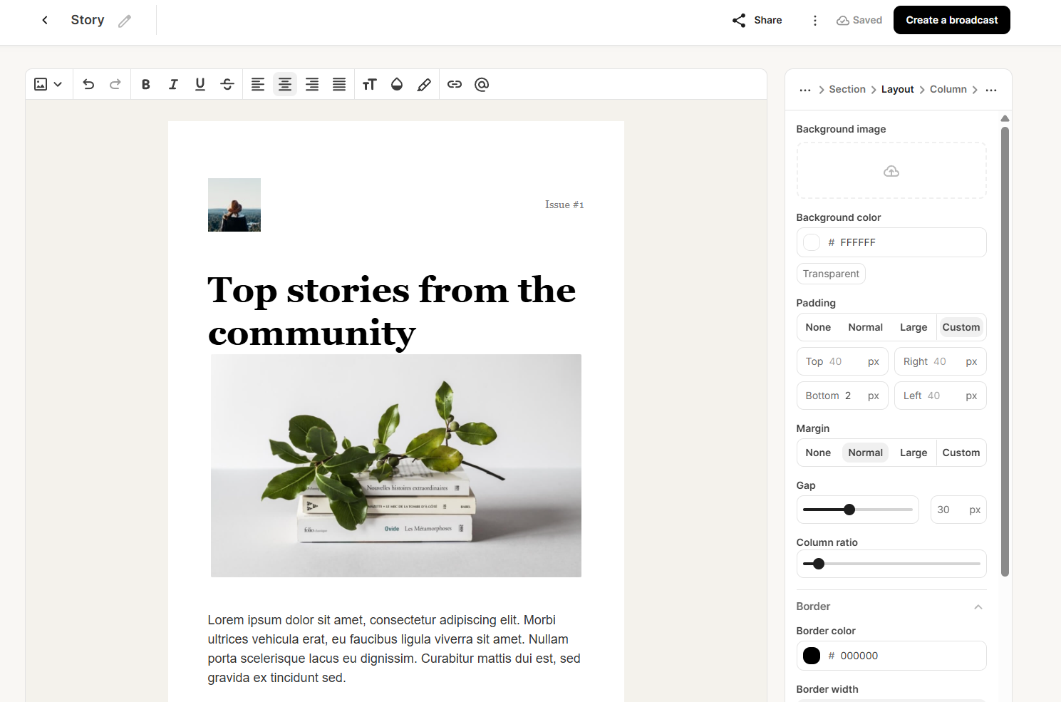template in Kit’s email builder