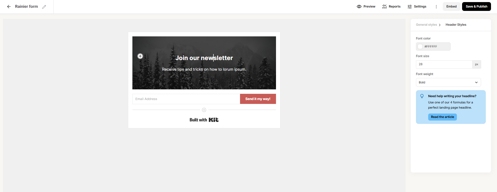 signup form builder at Kit 