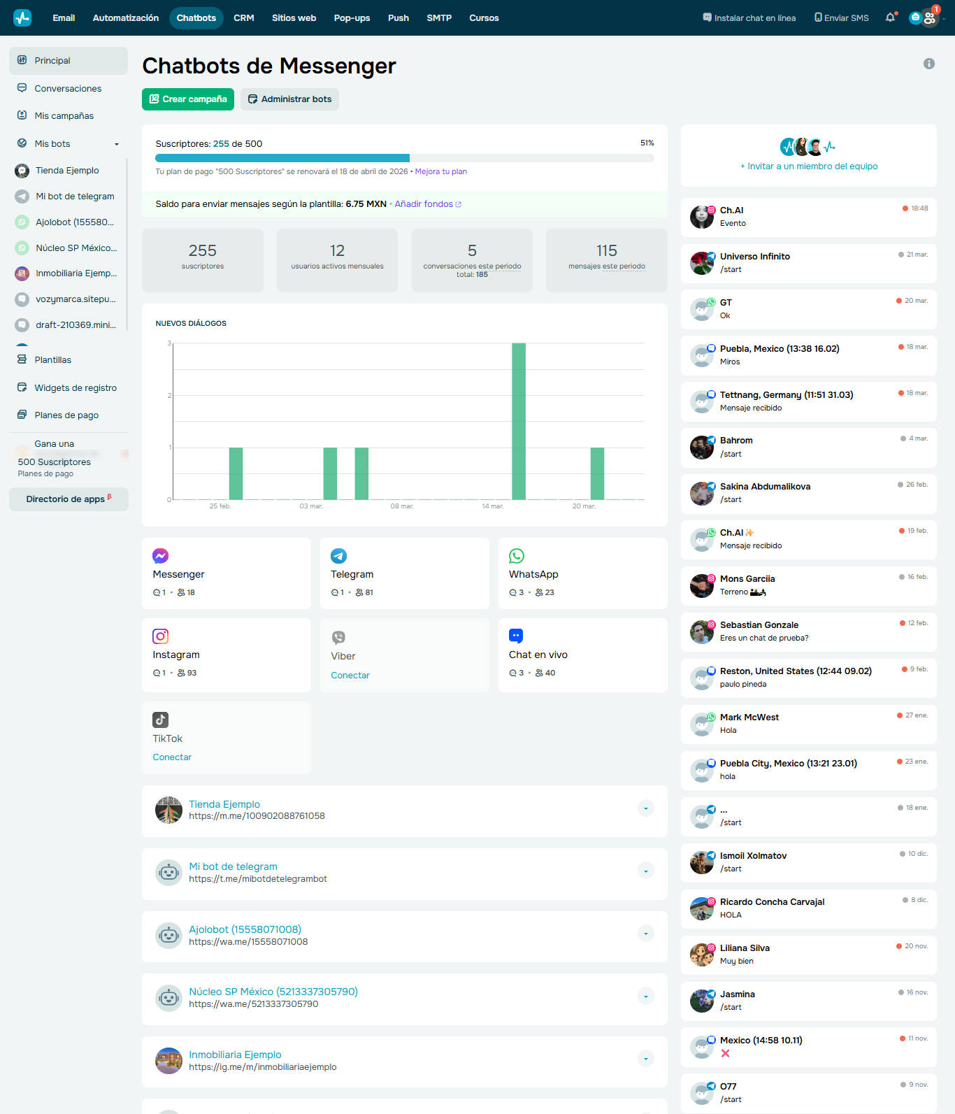 Herramienta de email marketing de SendPulse