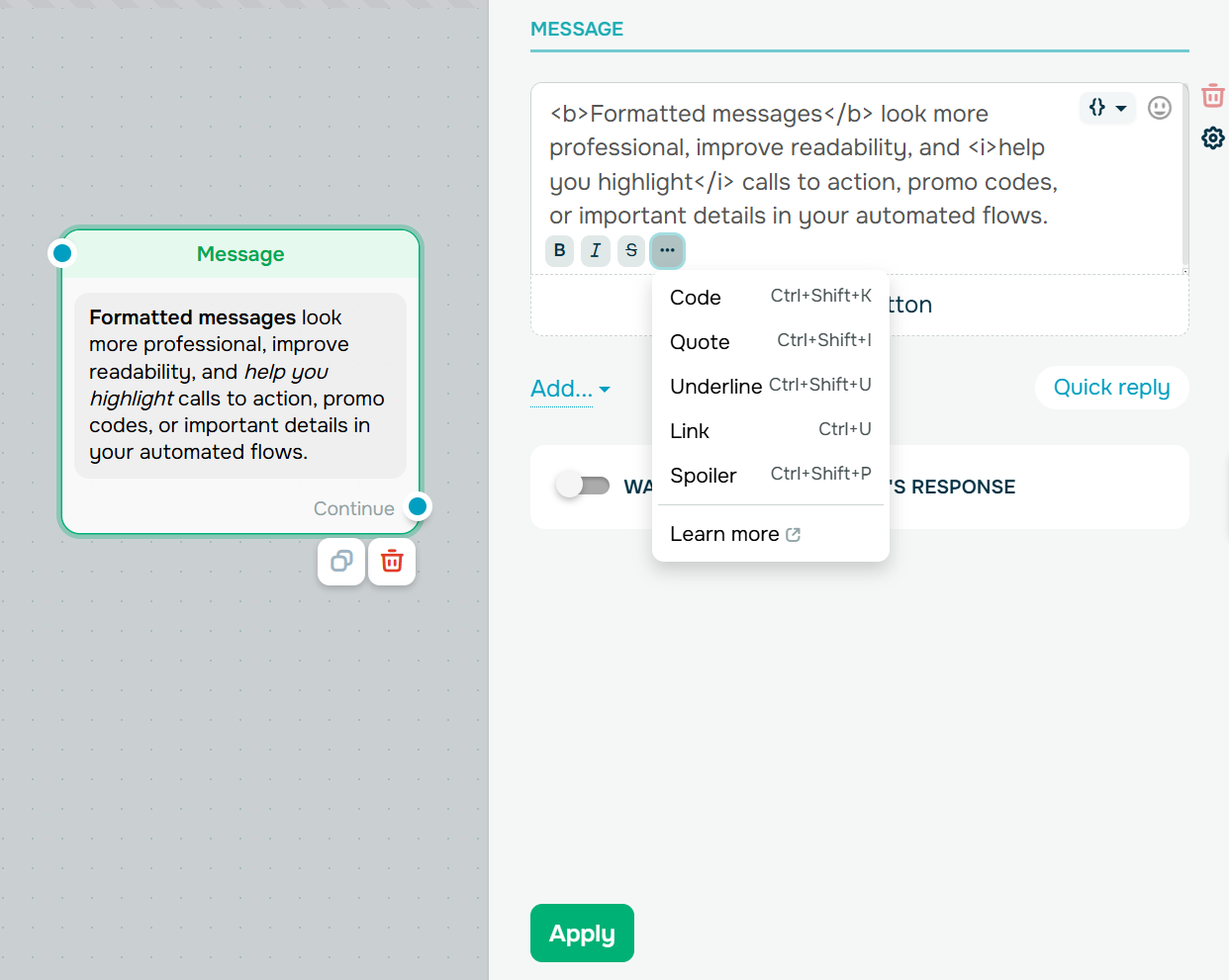 Formatting a message for a Telegram chatbot