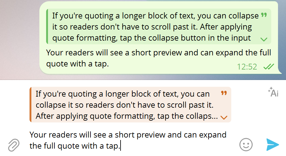 collapsible quote block in Telegram