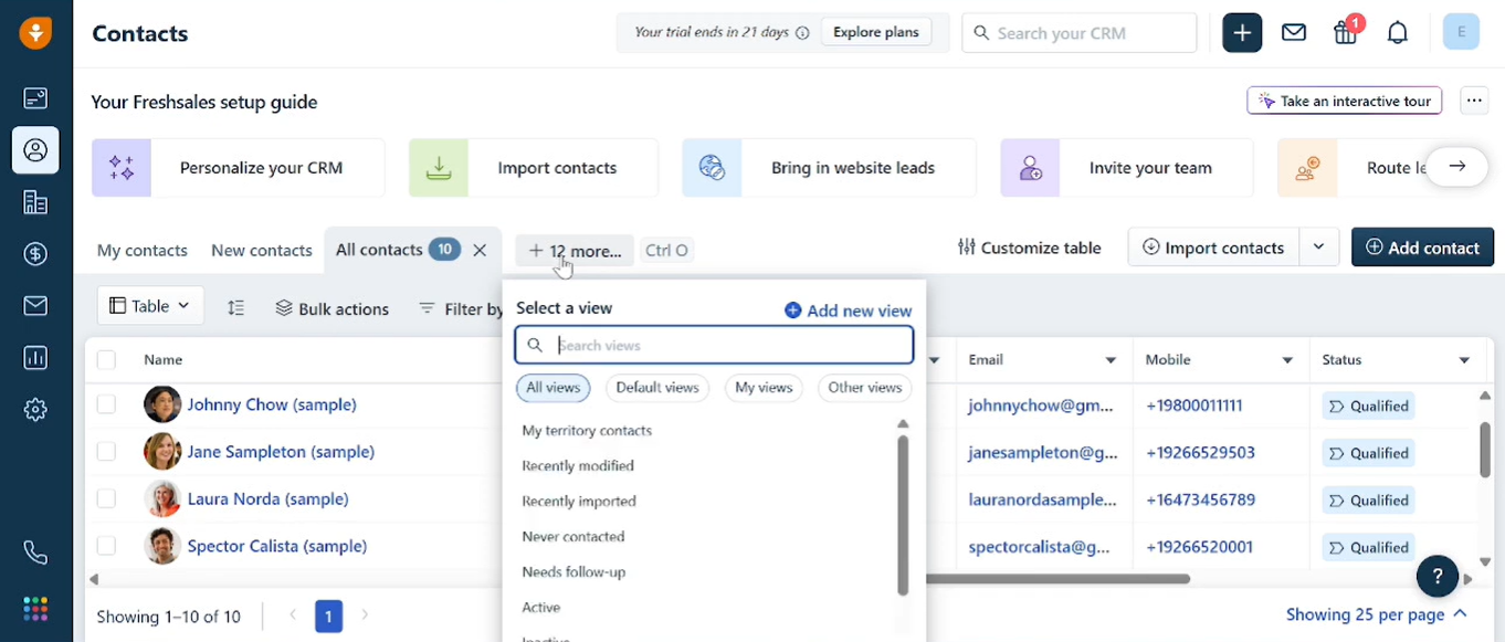 Tablero de Freshsales 