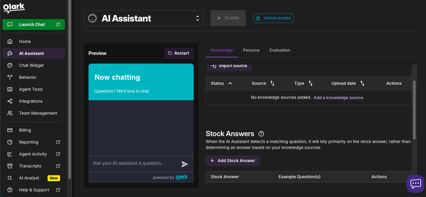 Setting up Olark's AI Assistant
