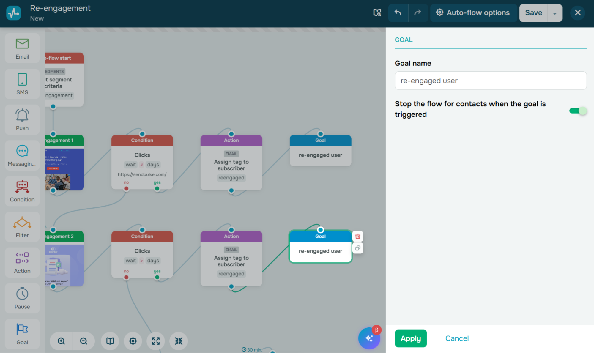 goal for the re-engagement automation flow