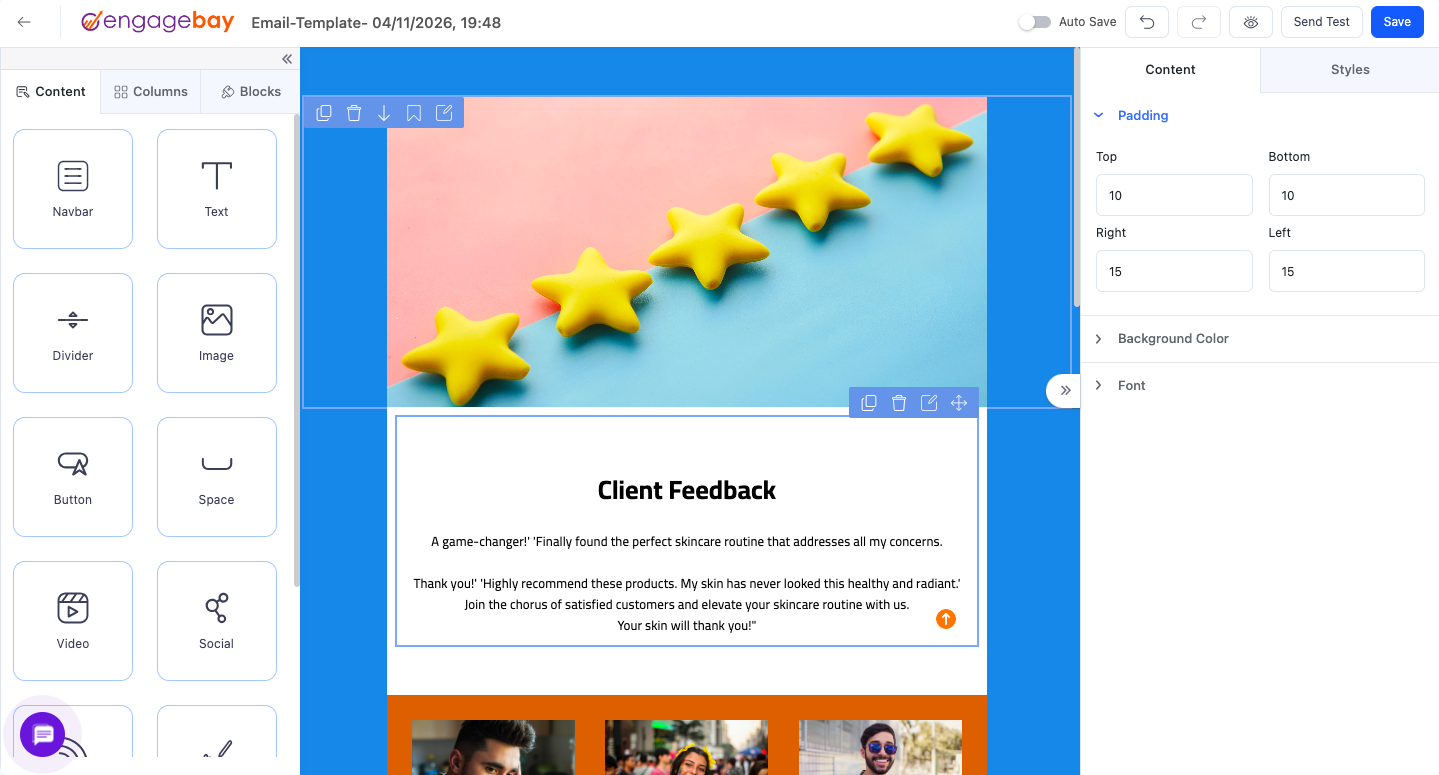 test email template in EngageBay’s editor