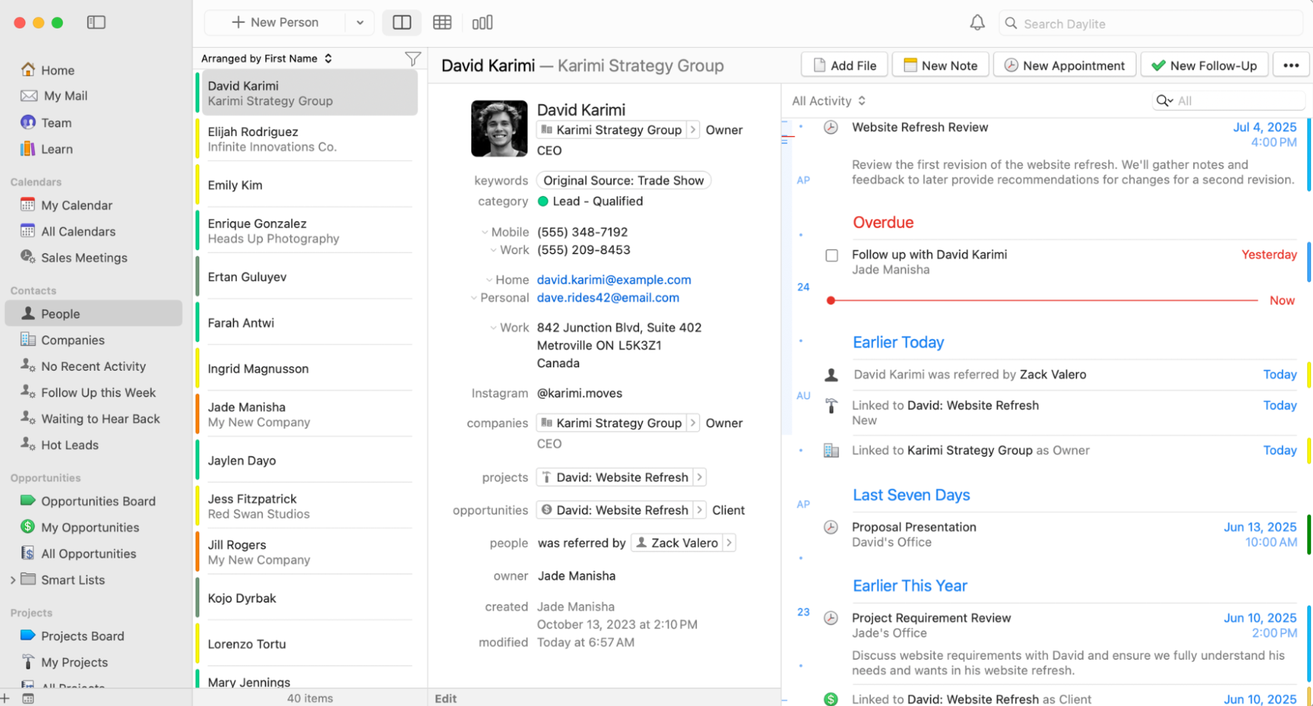 CRM with detailed contact profiles