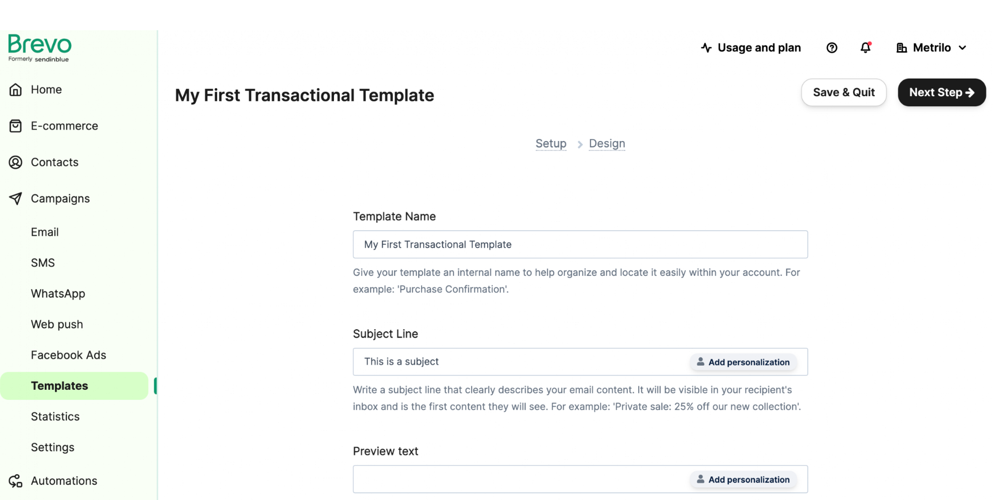 transactional email template in Brevo