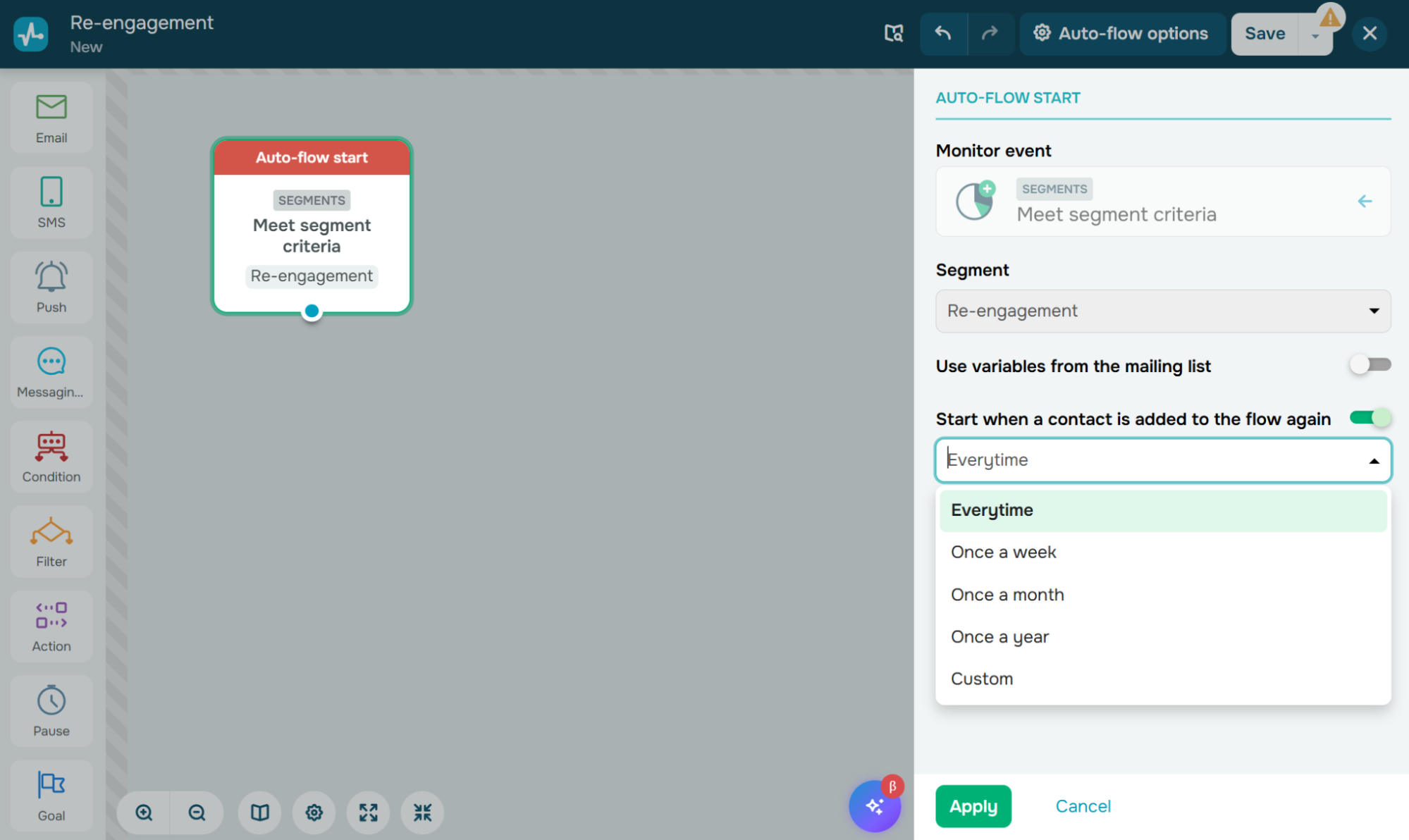 flow start for a re-engagement email campaign