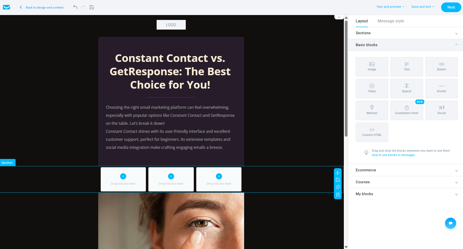 AI-generated email in GetResponse