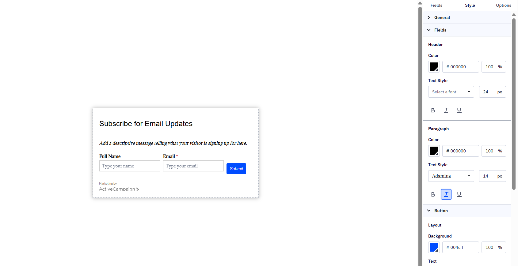 signup form we set up in ActiveCampaign