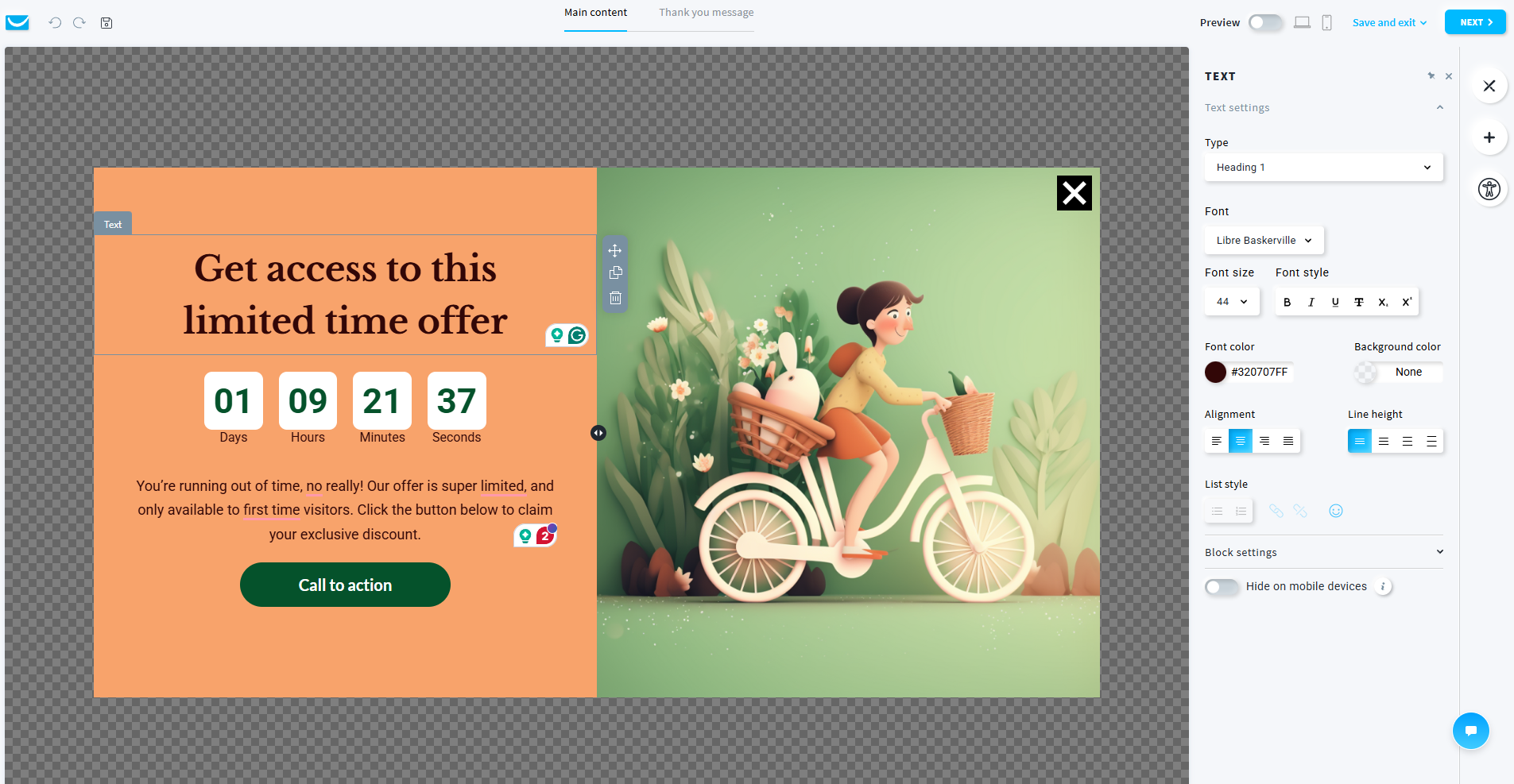 pop-up builder with a countdown timer