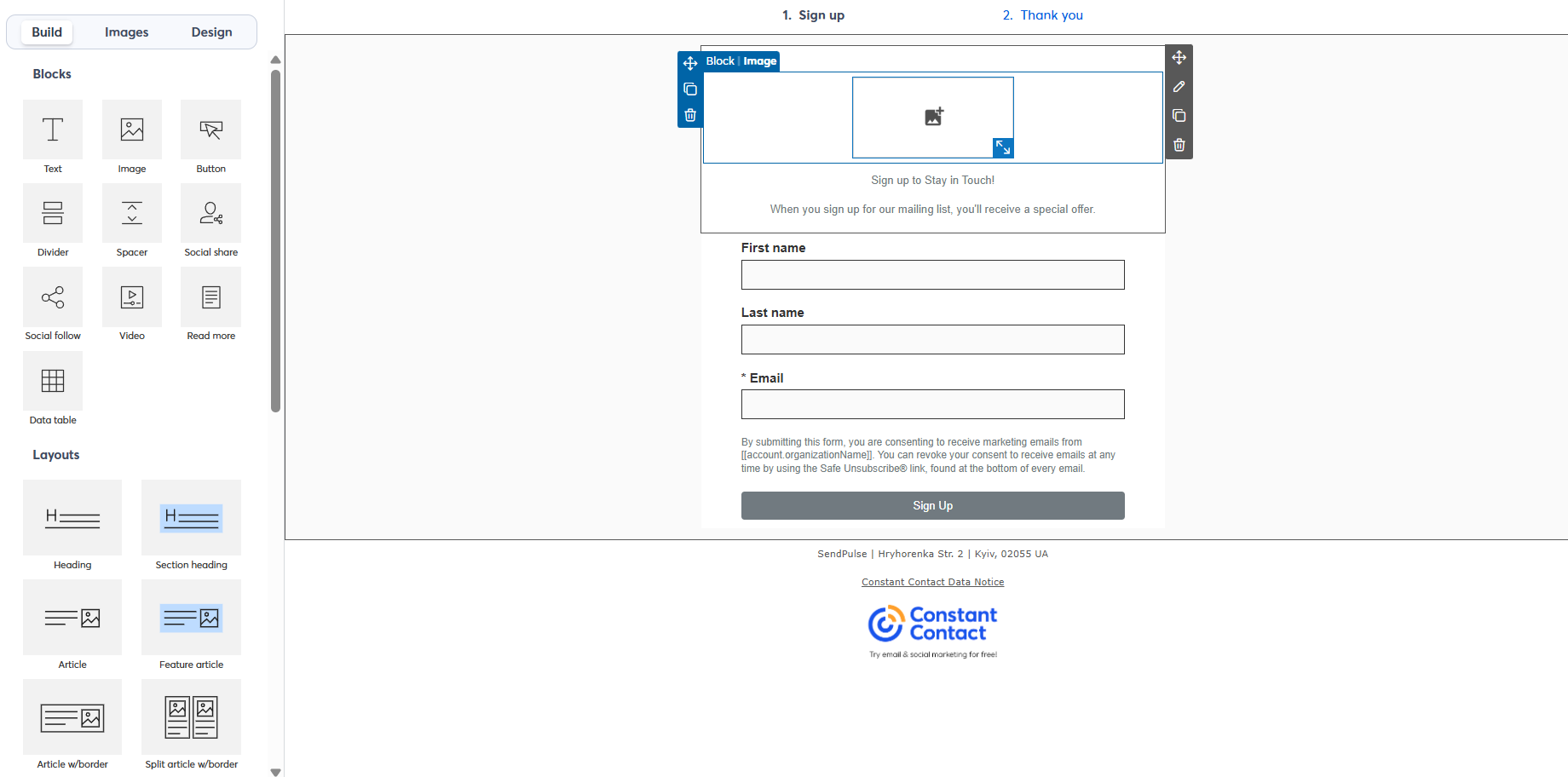 block-based editor in Constant Contact has the same structure as the email builder